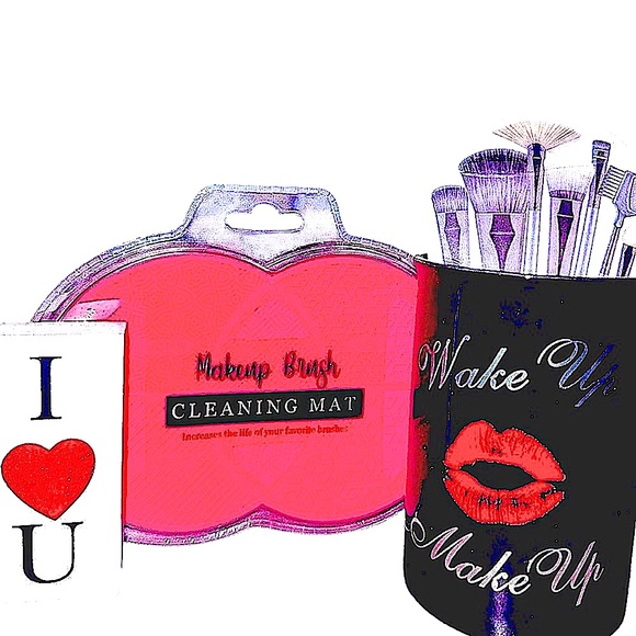 NWT 3 Piece Bundle Wake up Makeup cup/ Makeup cleaning mat/I love you trinket - Picture 1 of 4